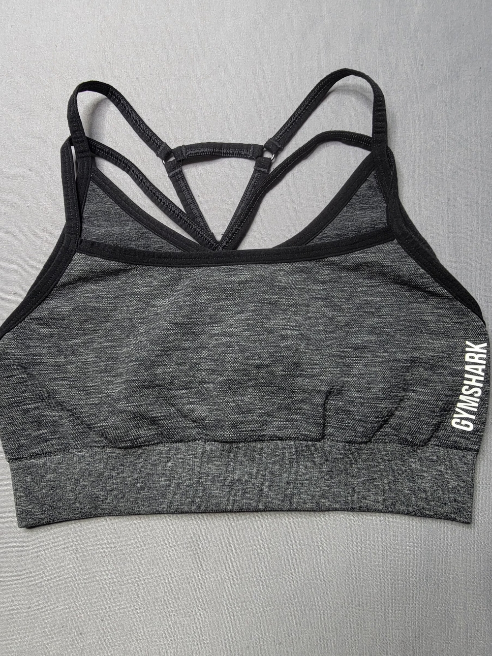 Gymshark Womens Adapt Marl Charcoal Seamless Strappy Sports Bra Size S